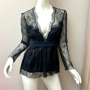 €345 CHRISTIES A PORTER Black Lace Top Blouse Size 42/S Partly Lined